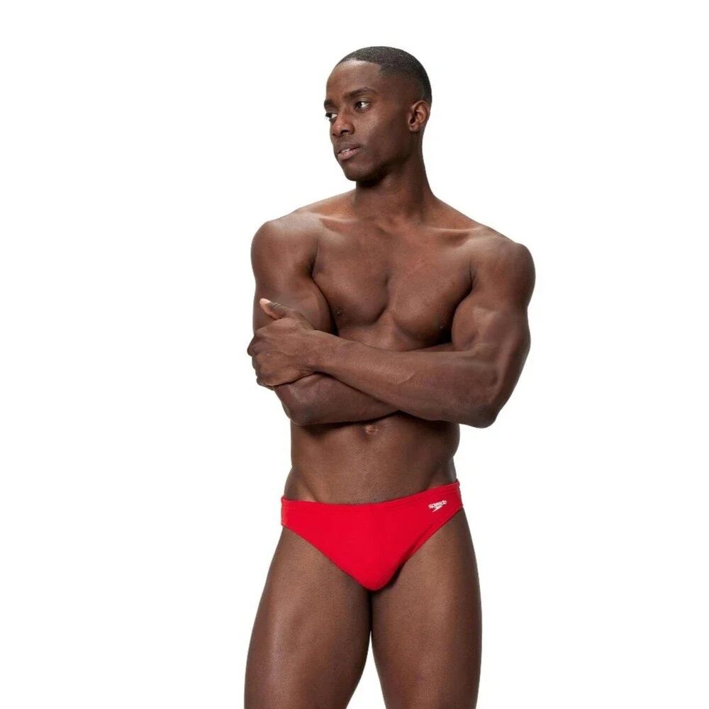 Speedo Men's Swimsuit Brief Comfort Waistband Red 32